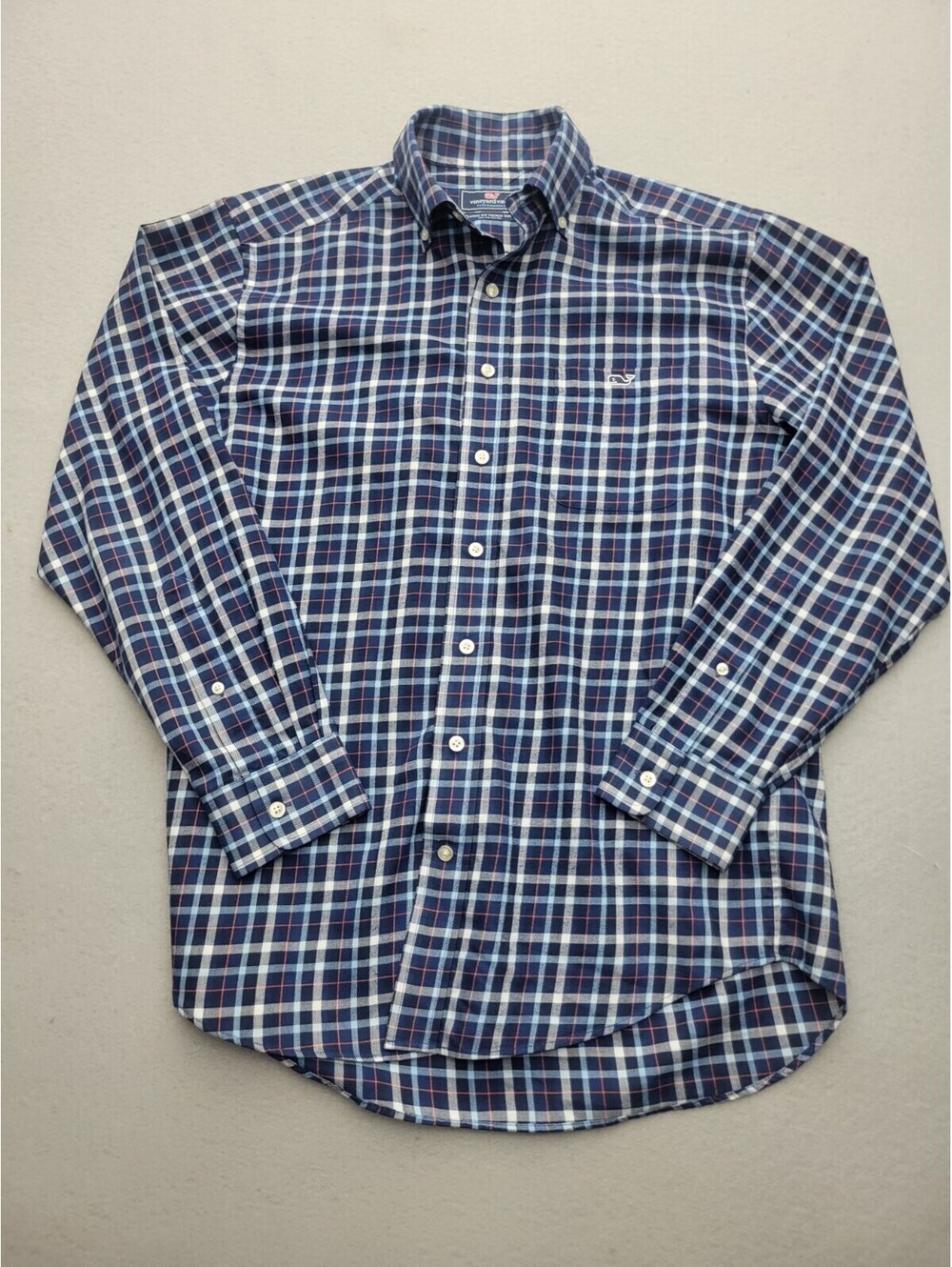 Vineyard Vines Men's Button-Up Medium Blue Long Sleeve Plaid Polyester Tucker